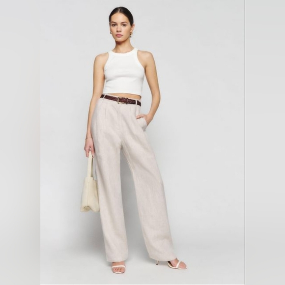Reformation Pants - Reformation  Mason linen Wide-Leg  Pants In Oatmeal.